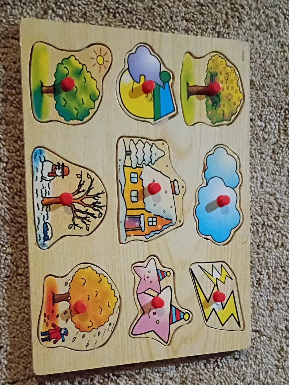 Wooden Seasons and Shapes Puzzle - Pink, Blue, Yellow, Green